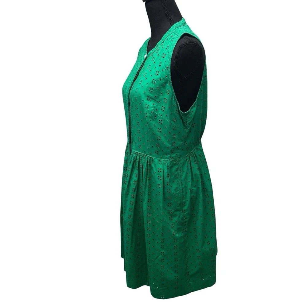 J. Crew Kelly Green Eyelet Sleeveless Cotton Midi‎ Shirt Dress Womens L